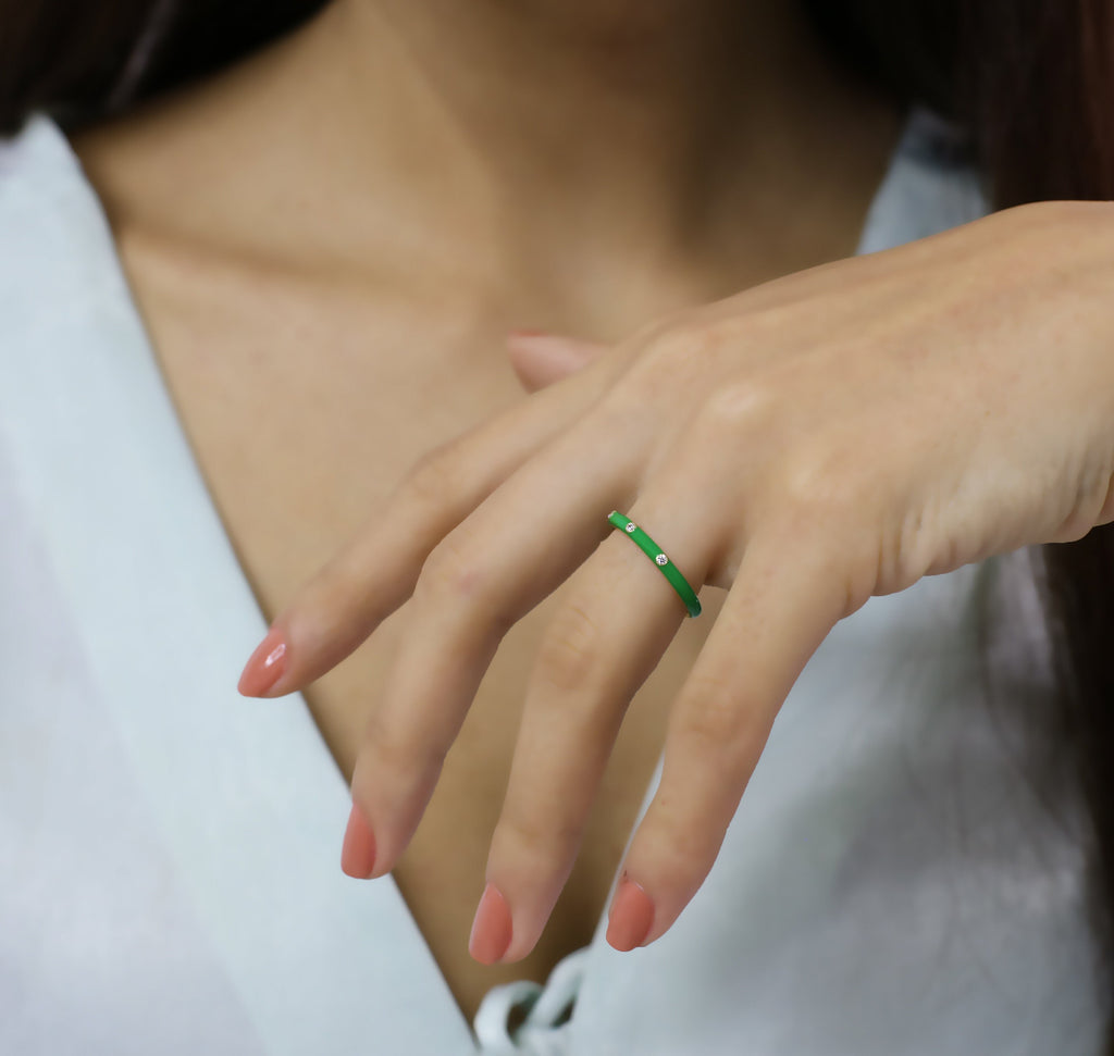 14K Gold Diamond Green Enamel Ring – Prisme