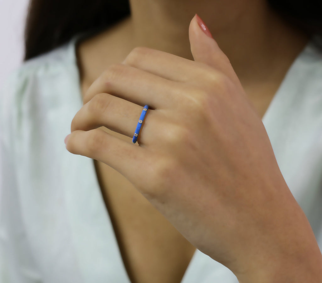 14K Gold Diamond Blue Enamel Ring – Prisme
