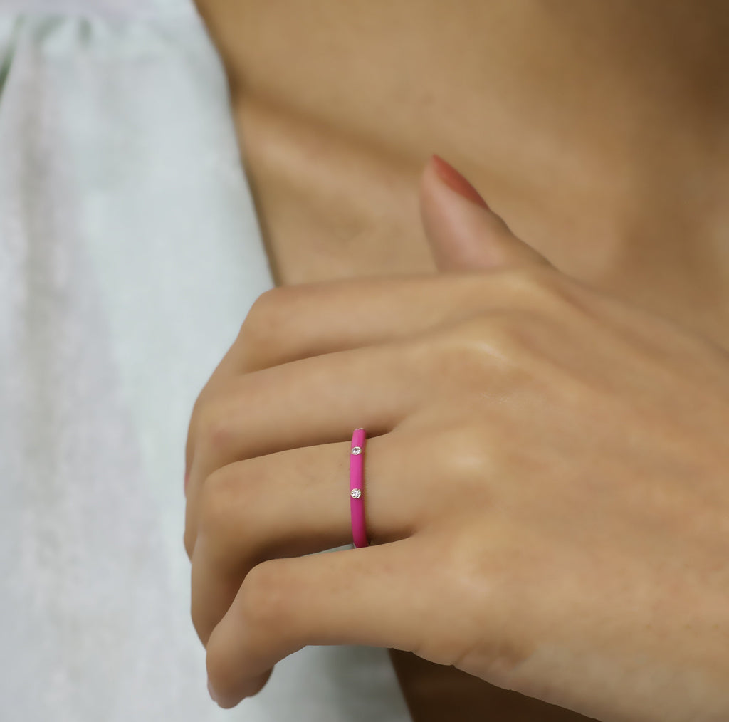 14K Gold Diamond Pink Enamel Ring – Prisme