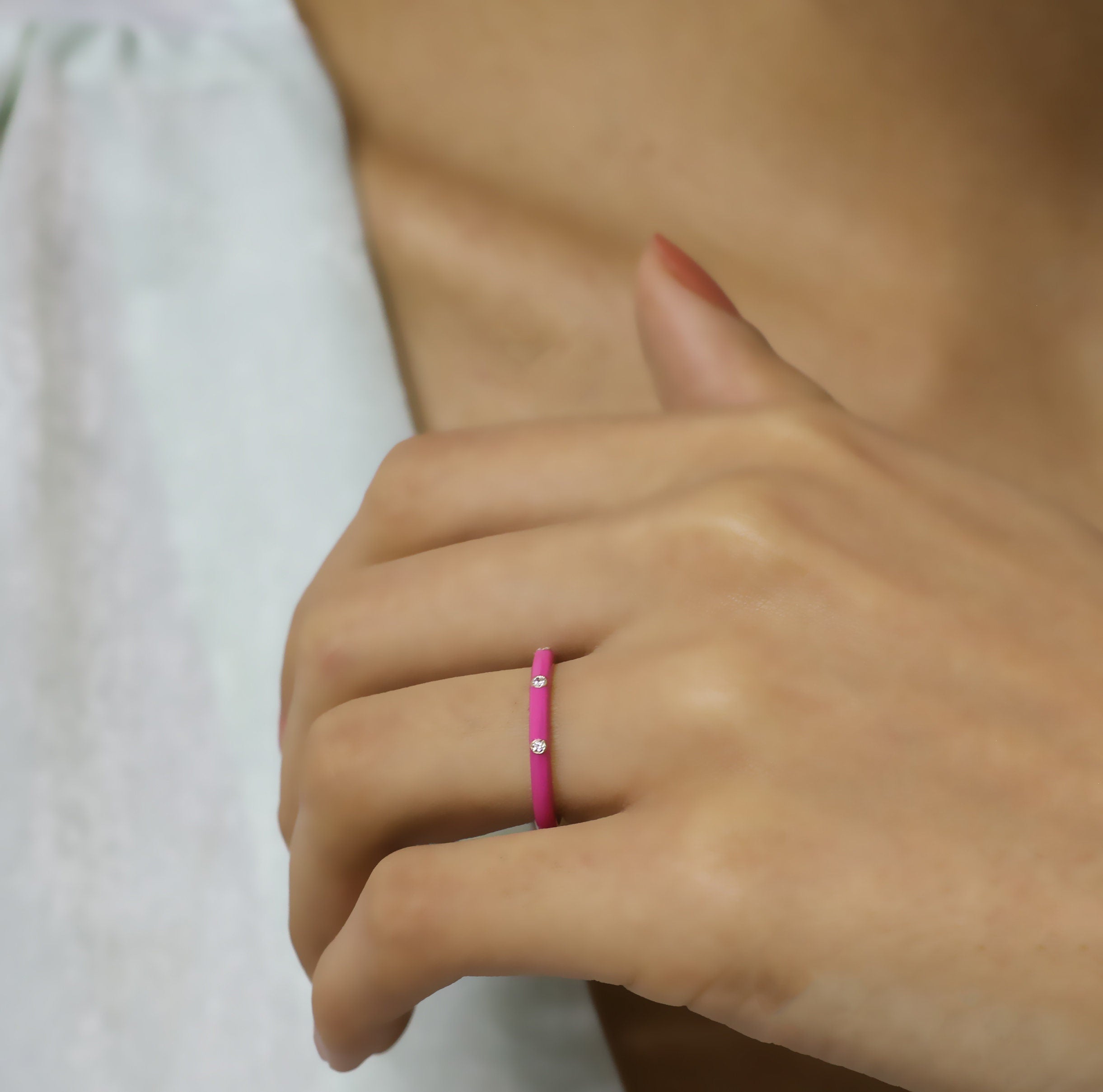 14K Gold Diamond Pink Enamel Ring – Prisme