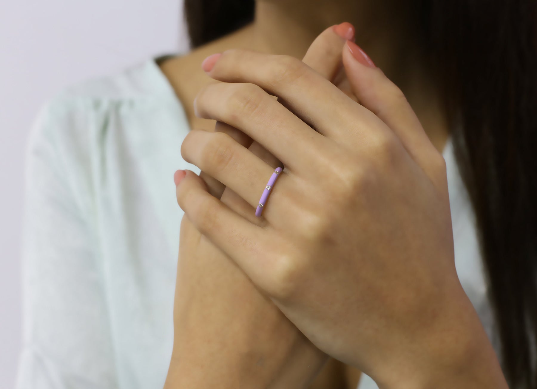 14K Gold Diamond Lilac Enamel Ring – Prisme