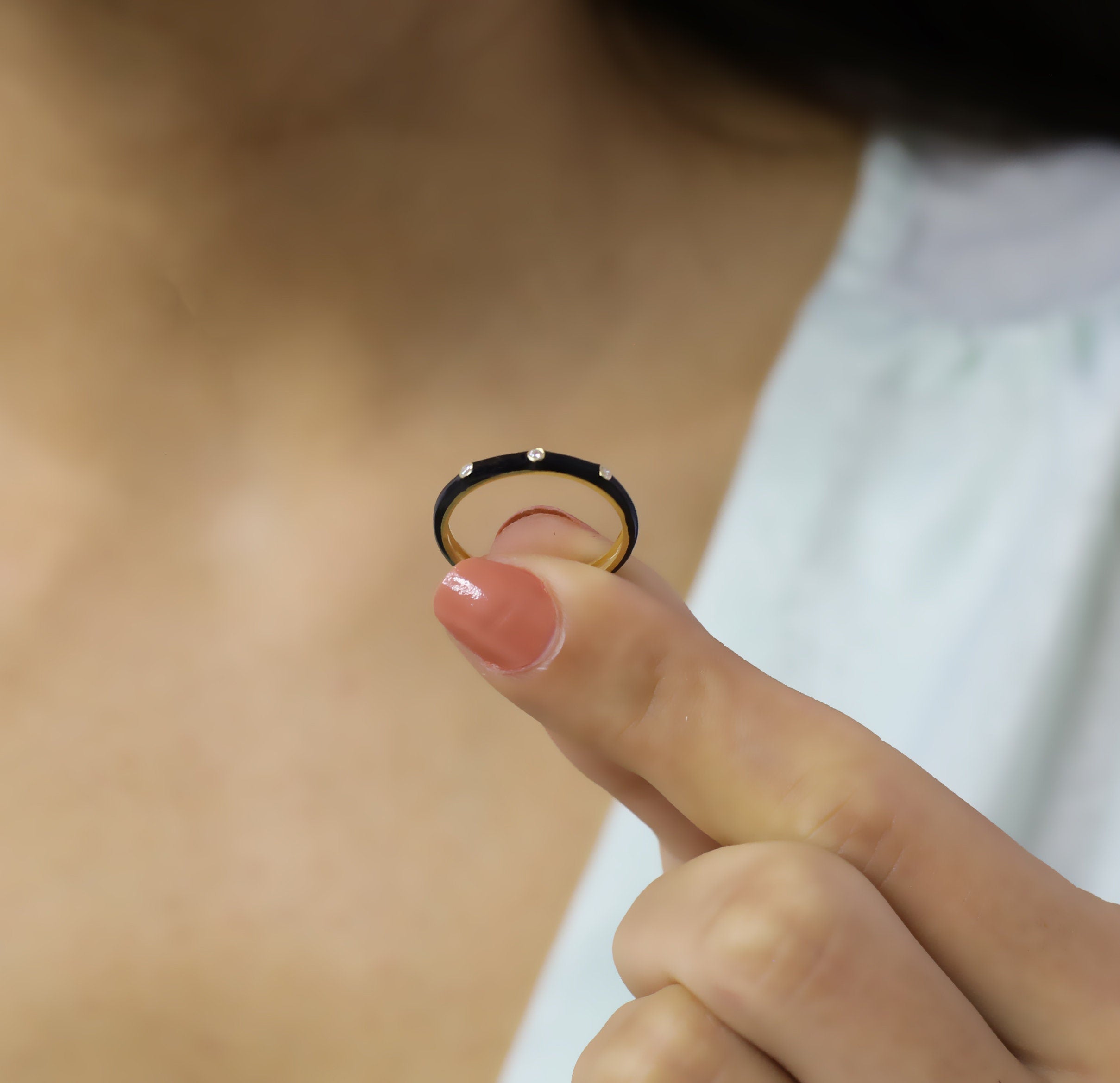 14K Gold Diamond Black Enamel Ring – Prisme