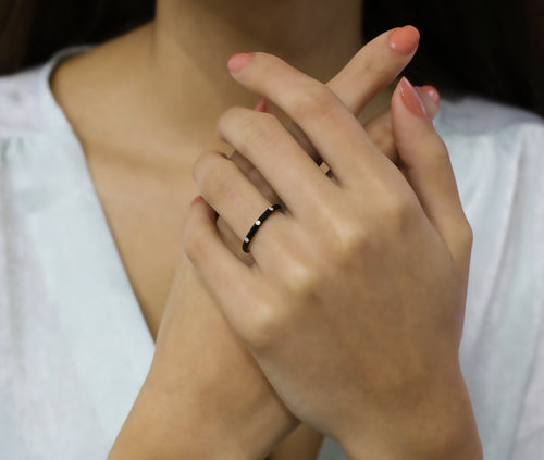 14K Gold Diamond Black Enamel Ring – Prisme