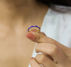 14K Gold Diamond Pearl Blue Enamel Ring – Prisme