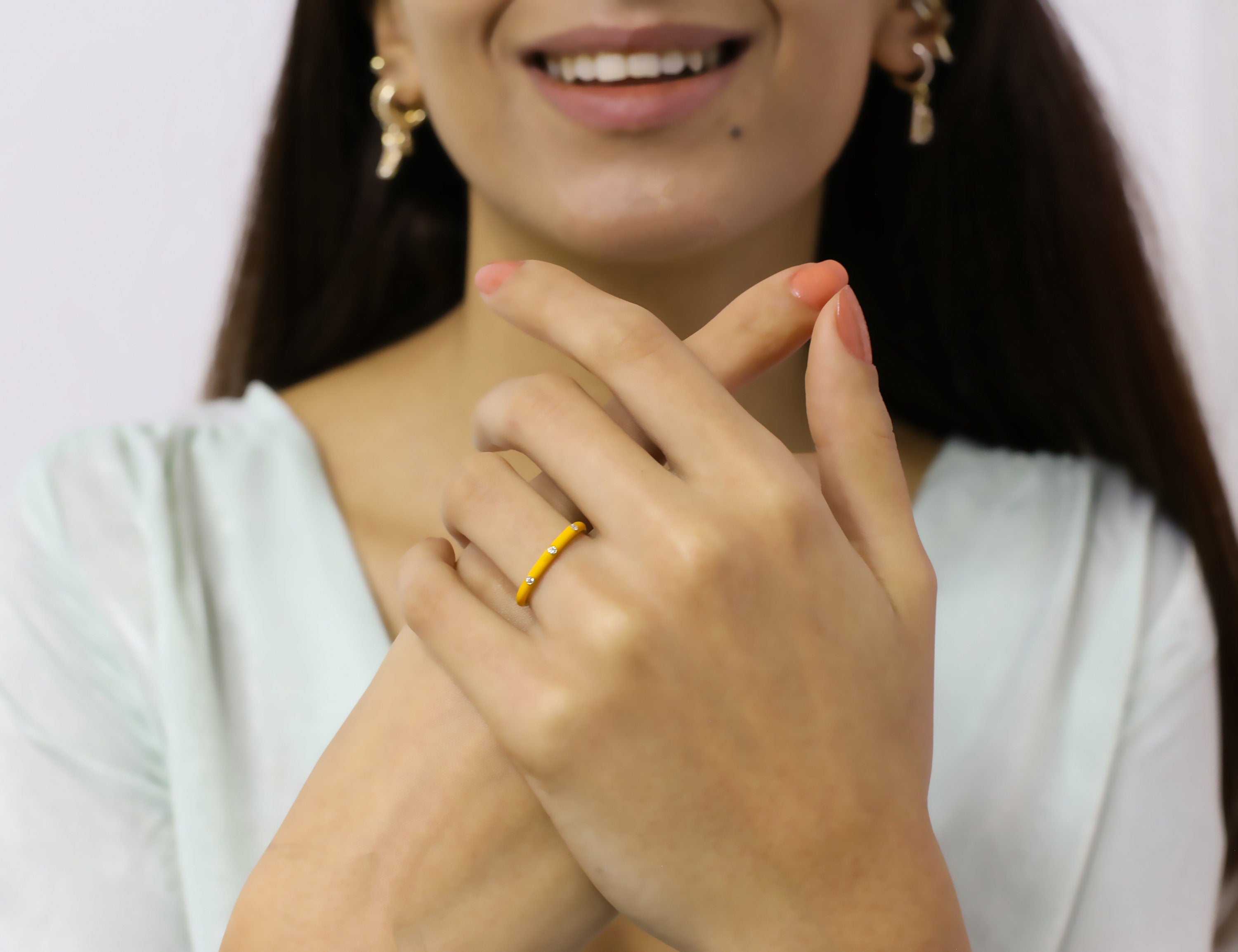 14K Gold Diamond Warm Yellow Enamel Ring – Prisme