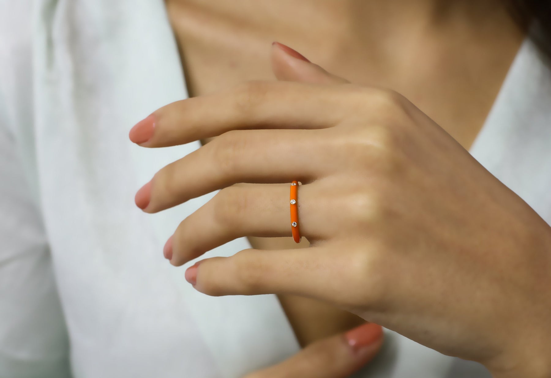 14K Gold Diamond Orange Enamel Ring – Prisme