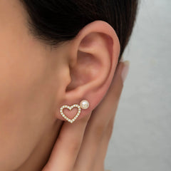 14K Gold Diamond Heart Stud Earrings — Corvelle