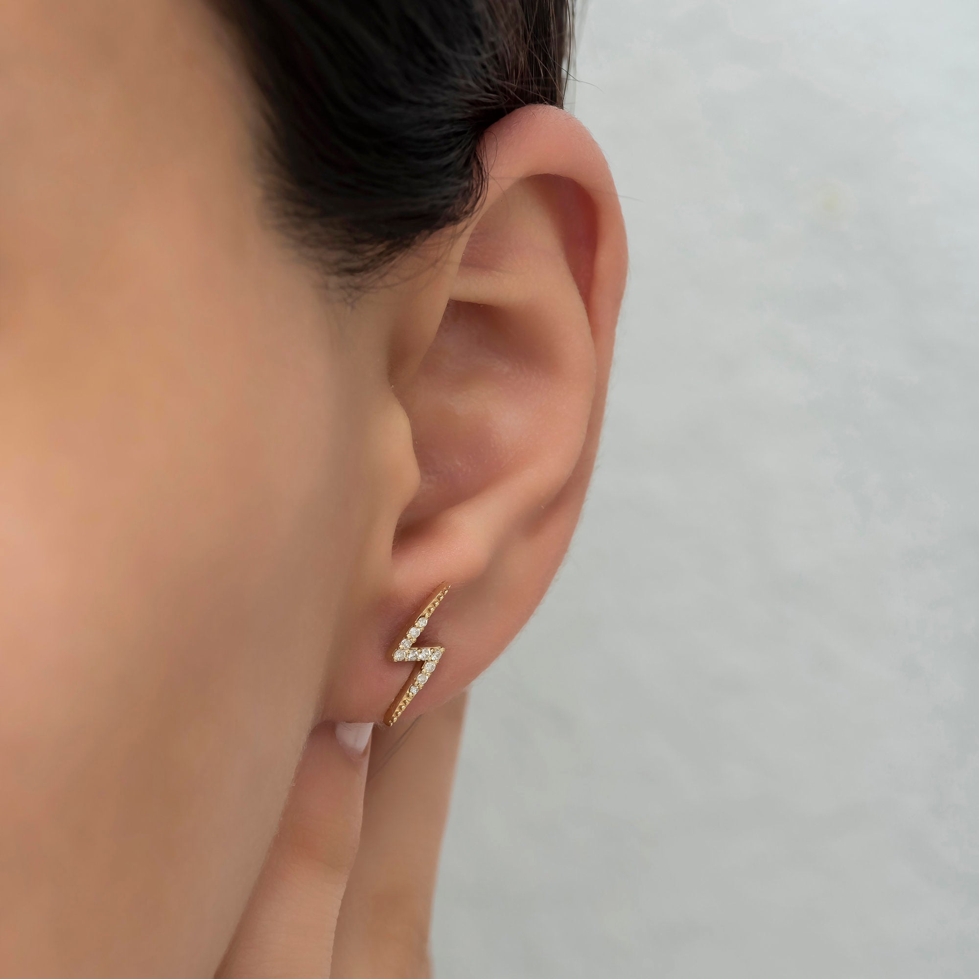 14K Gold Diamond Lightning Bolt Stud Earrings – Volt