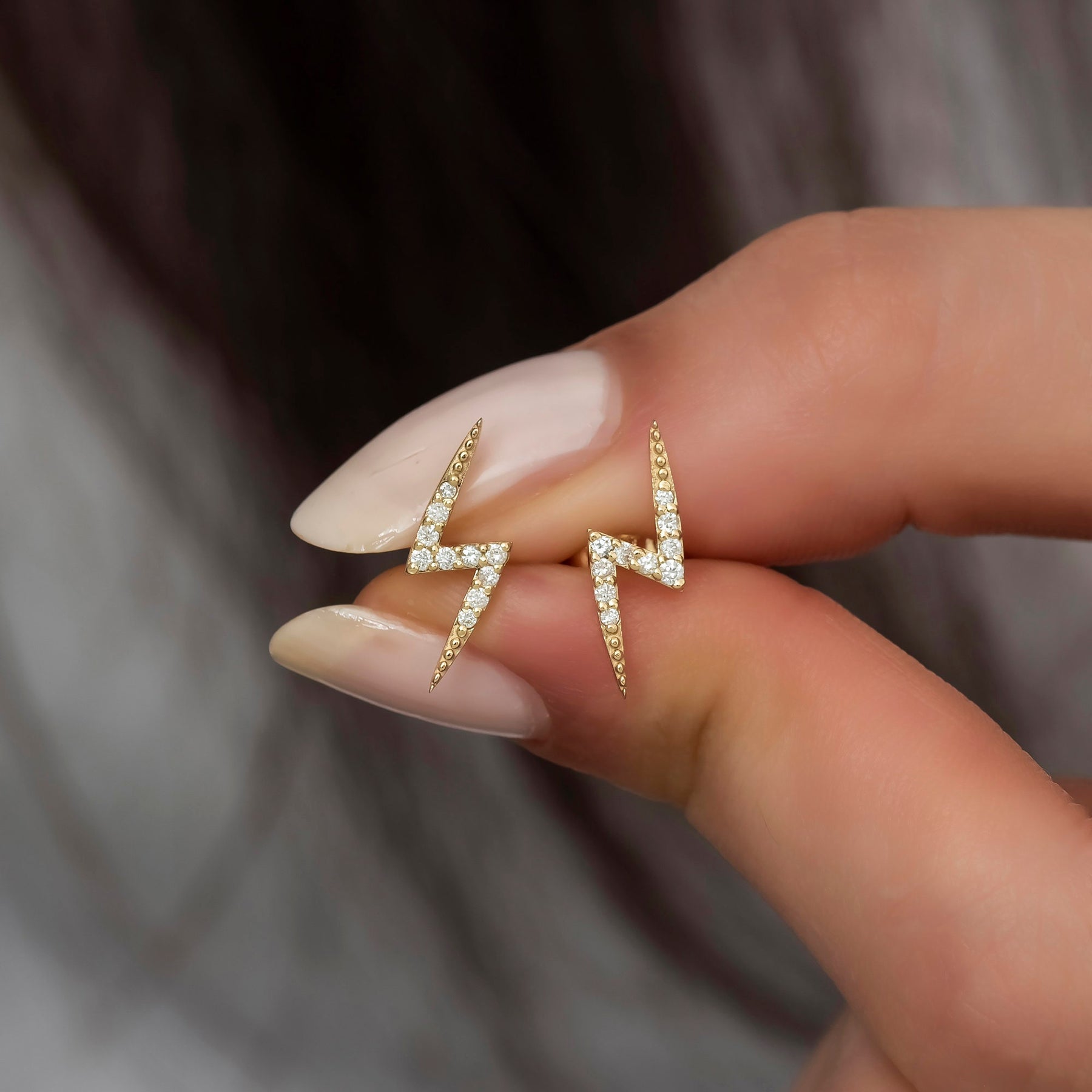 14K Gold Diamond Lightning Bolt Stud Earrings – Volt
