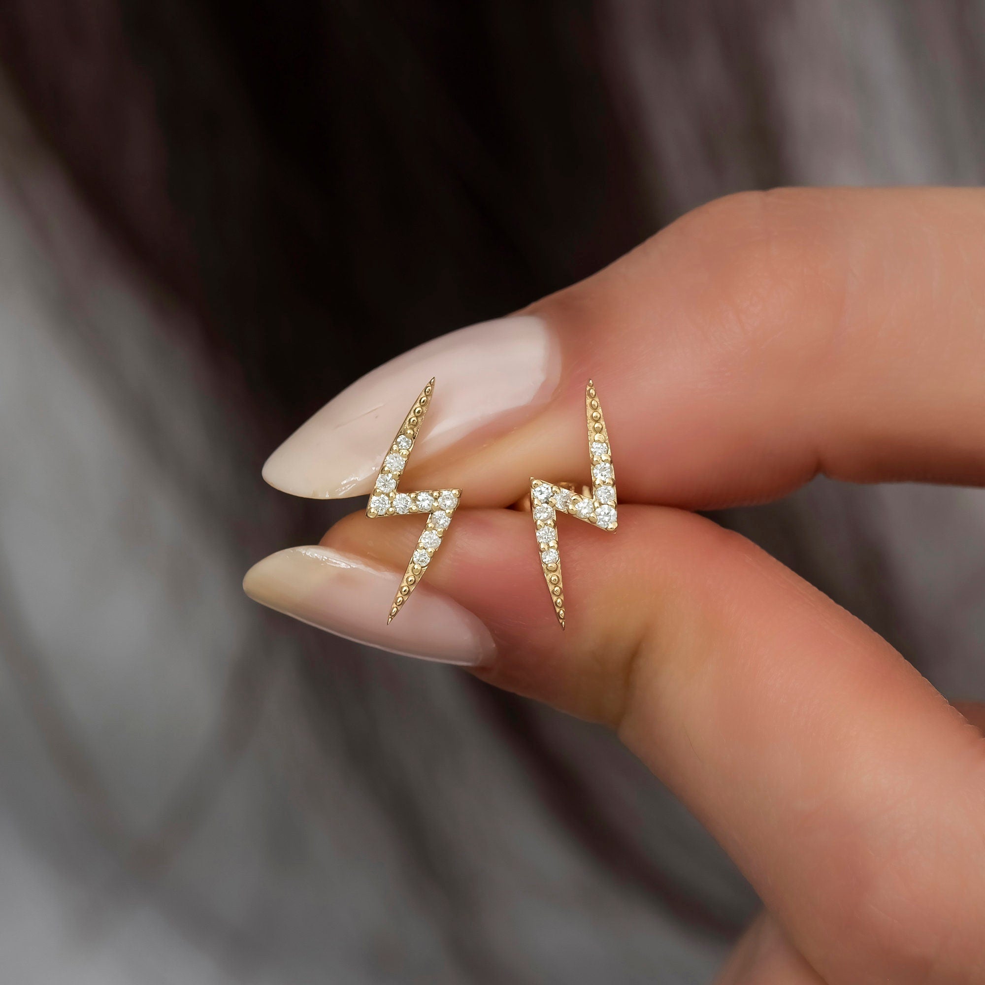 14K Gold Diamond Lightning Bolt Stud Earrings – Volt