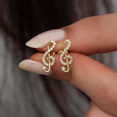 14K Gold Diamond Treble Clef Stud Earrings — Lyra