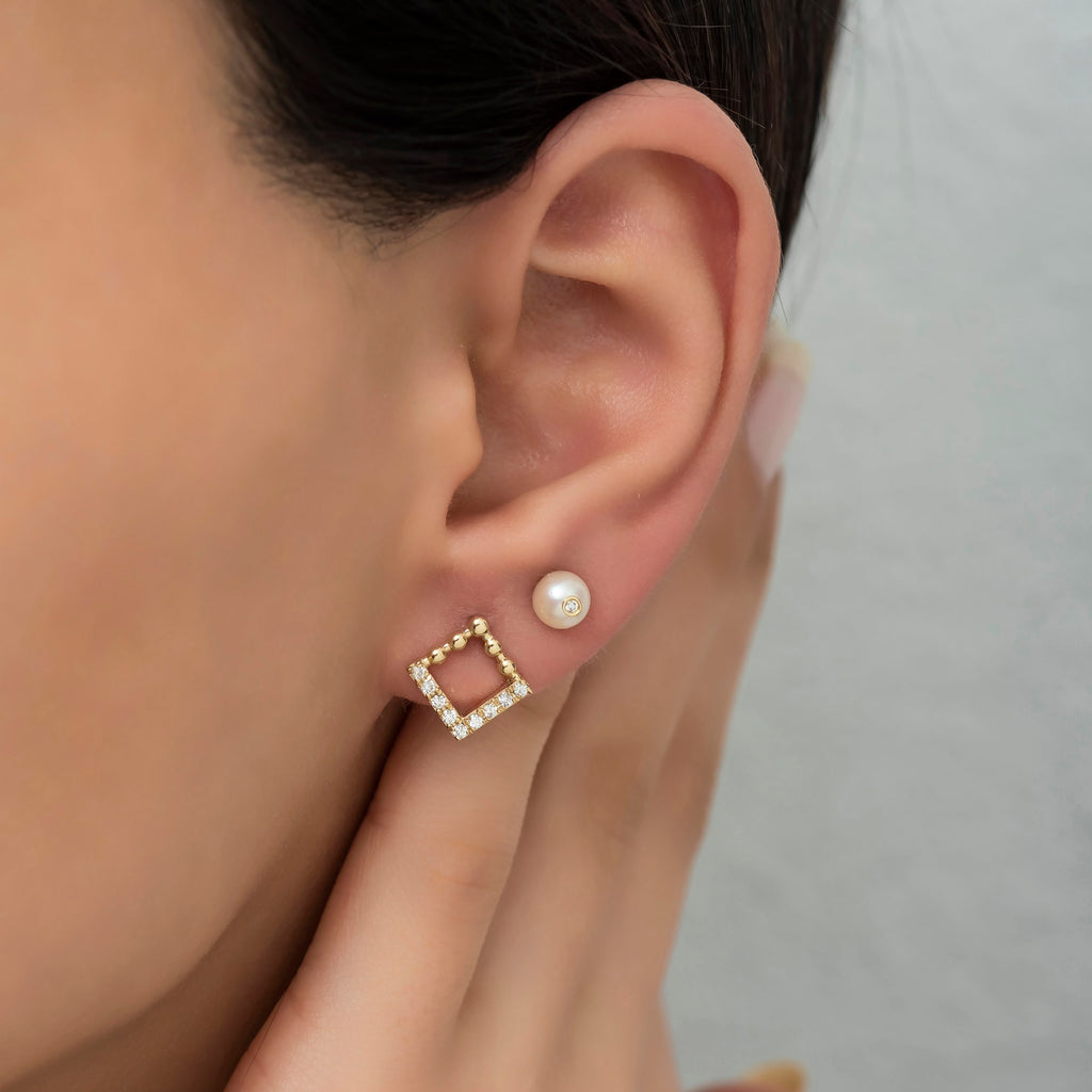 14K Gold Diamond Square Stud Earrings — Quadra