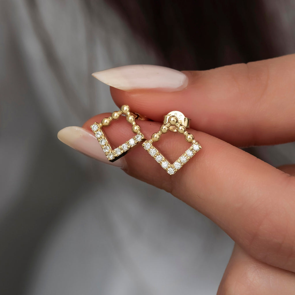 14K Gold Diamond Square Stud Earrings — Quadra