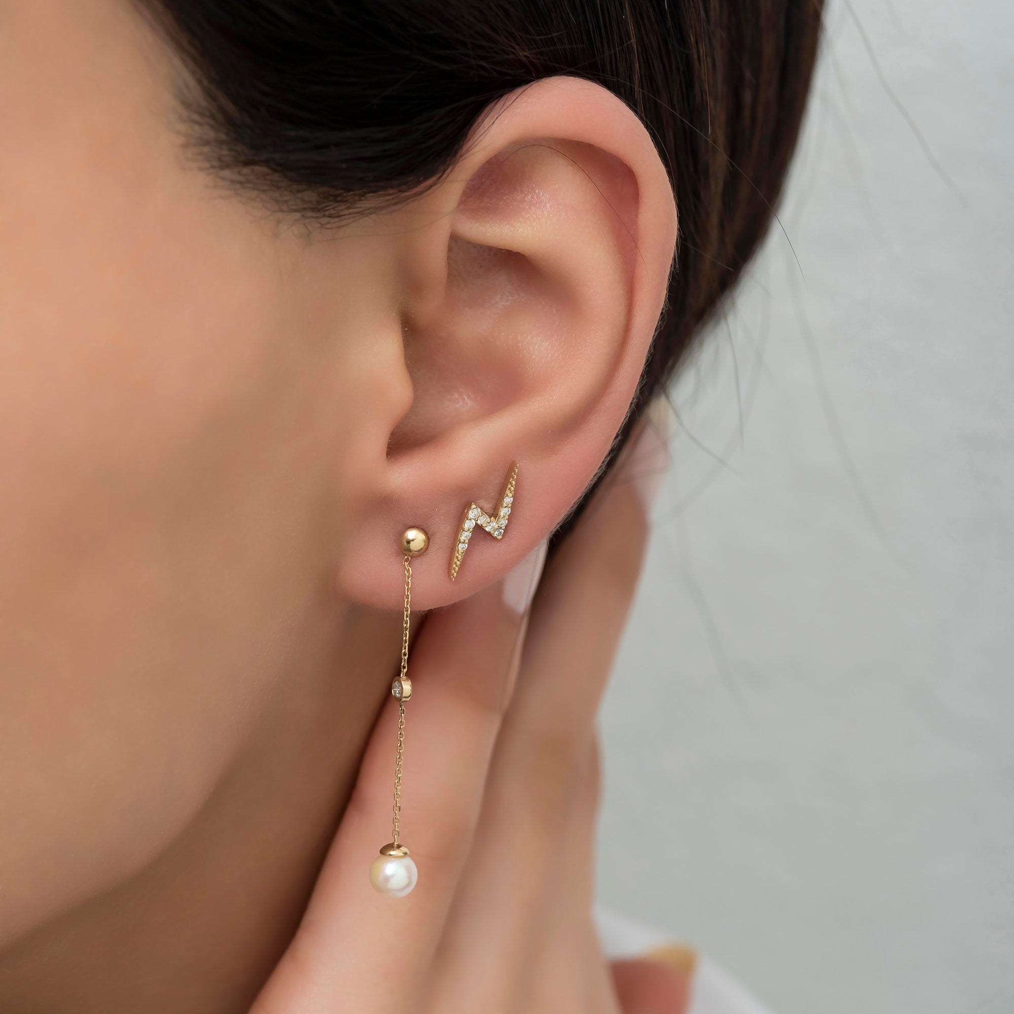 14K Gold Diamond Pearl Earrings — Serene