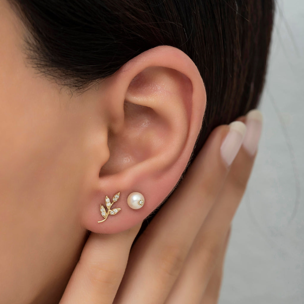 14K Gold Diamond Pearl Stud Earrings — Eclat