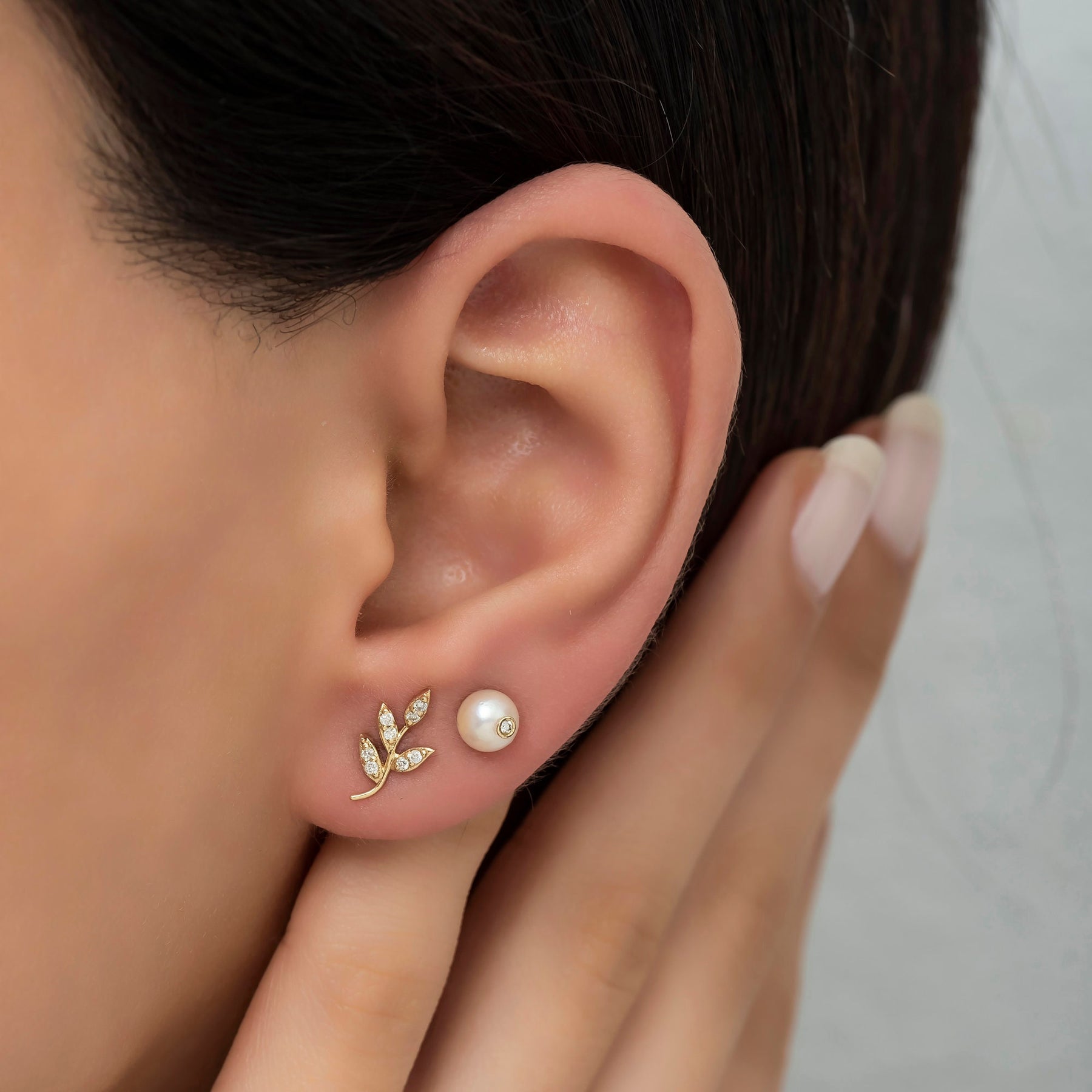 14K Gold Diamond Pearl Stud Earrings — Eclat