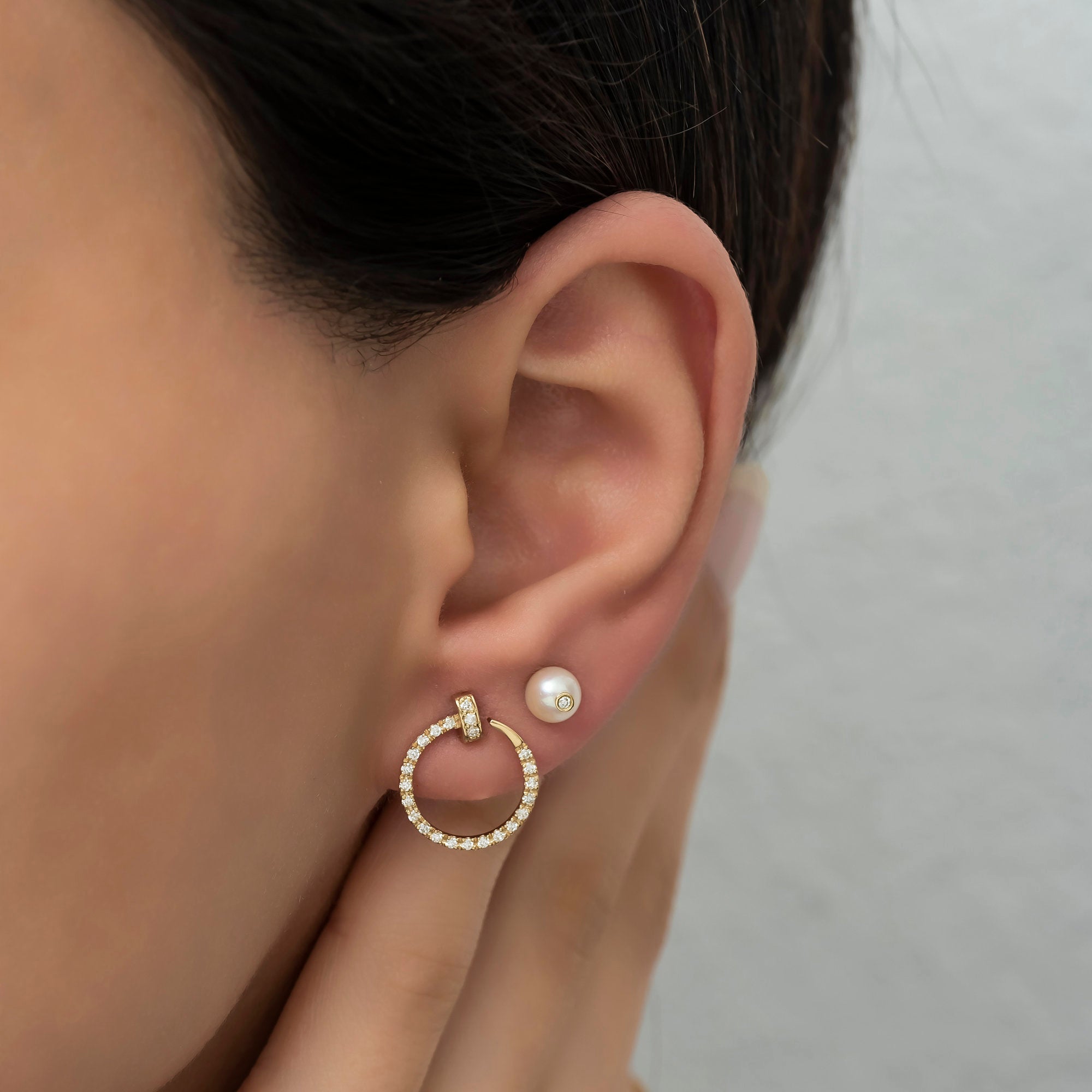 14K Gold Diamond Pearl Stud Earrings — Eclat