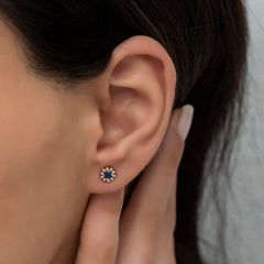 14K Gold Blue Sapphire & Diamond Round Earrings – Astra