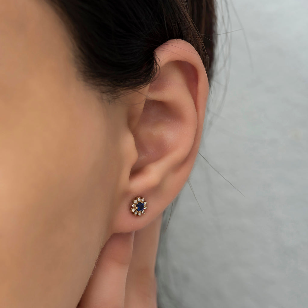 14K Gold Blue Sapphire & Diamond Round Earrings – Astra