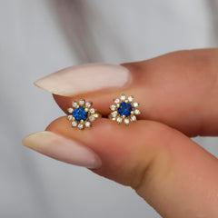 14K Gold Blue Sapphire & Diamond Round Earrings – Astra