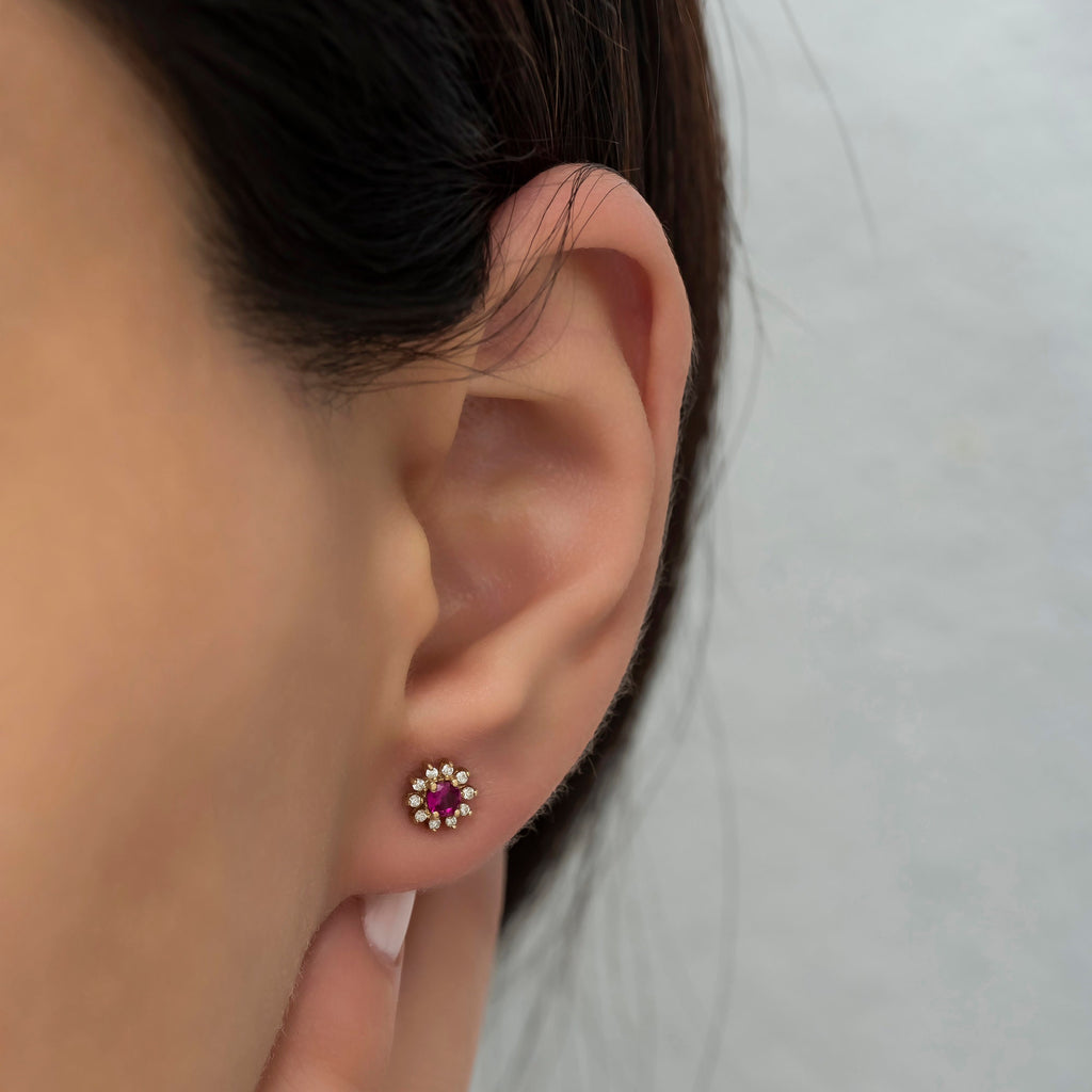 14K Gold Ruby & Diamond Round Earrings – Astra