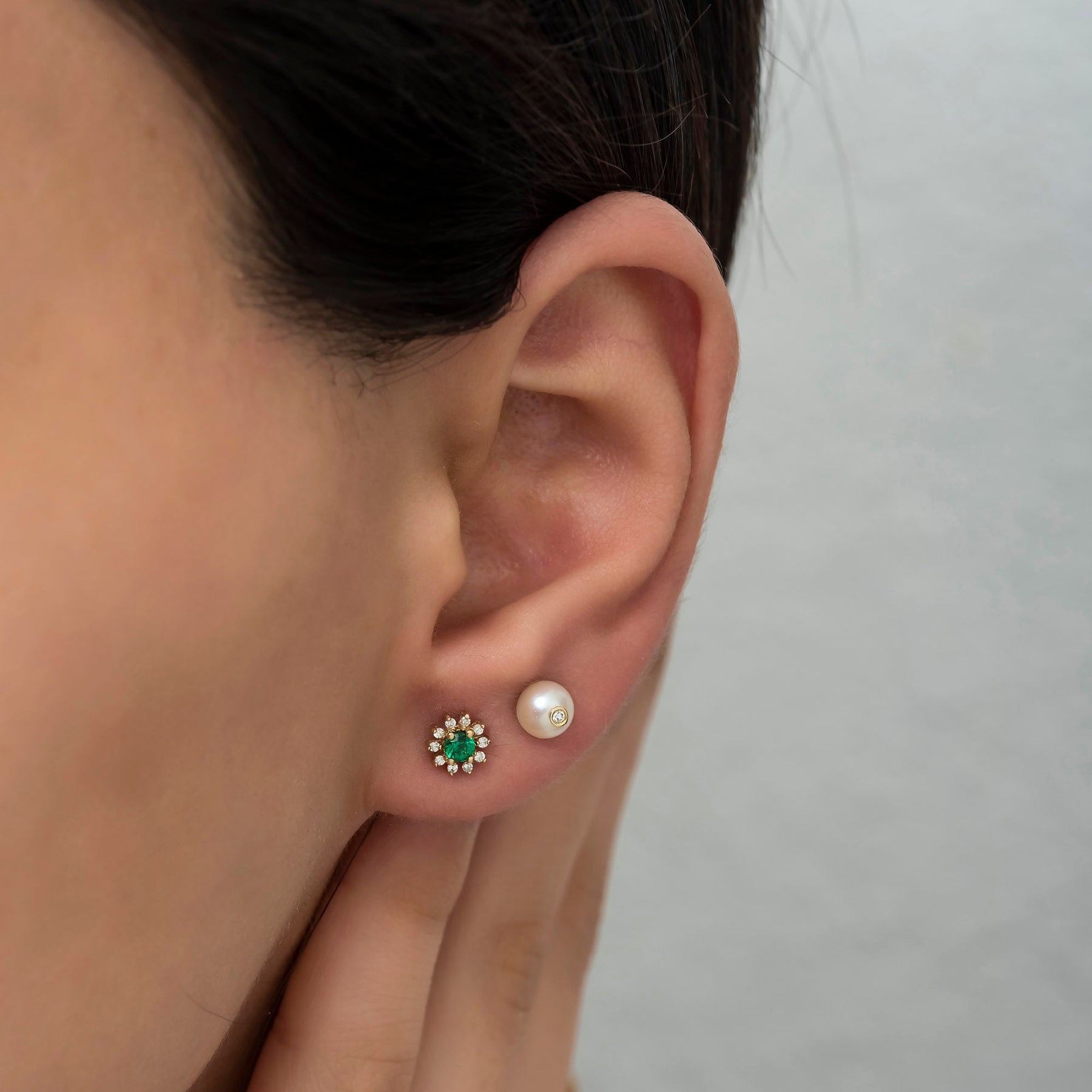 14K Gold Emerald & Diamond Round Earrings – Astra