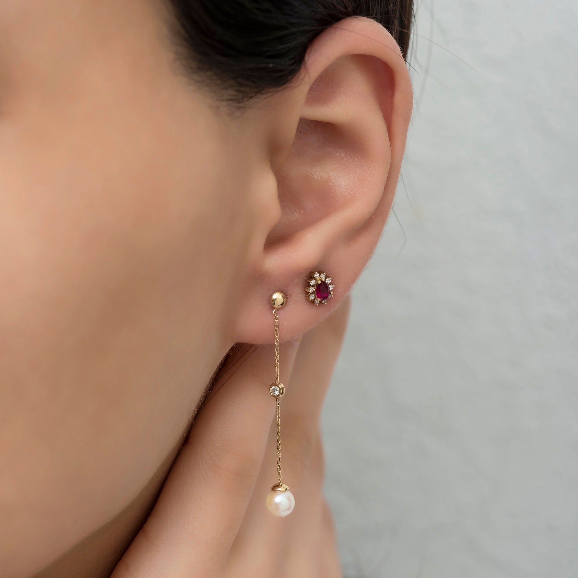 14K Gold Ruby & Diamond Pear Earrings – Astra