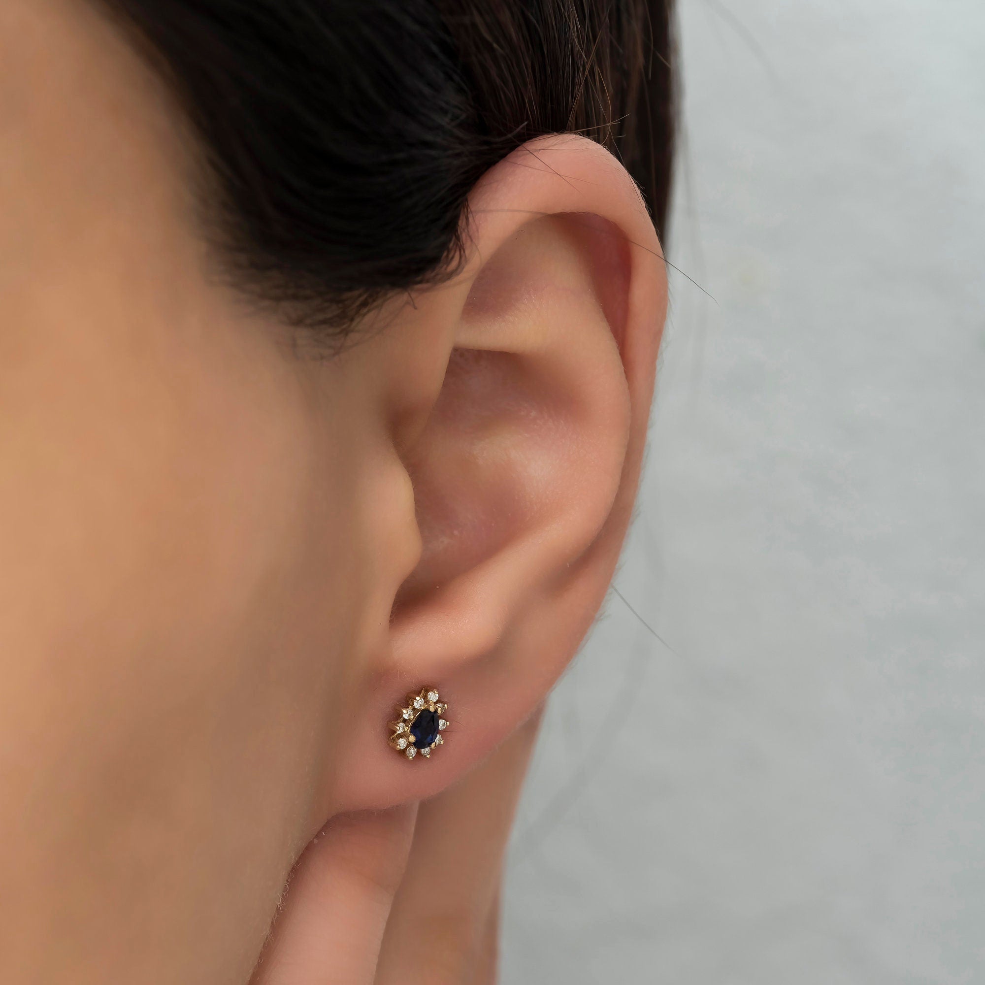 14K Gold Blue Sapphire & Diamond Pear Earrings – Astra