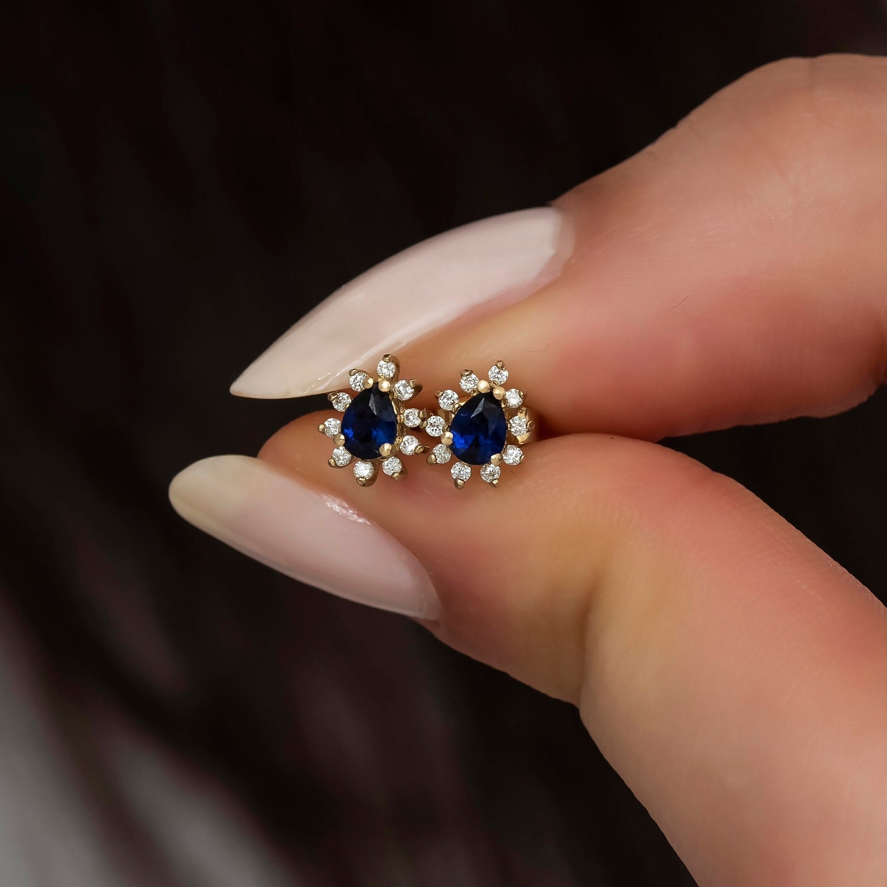 14K Gold Blue Sapphire & Diamond Pear Earrings – Astra