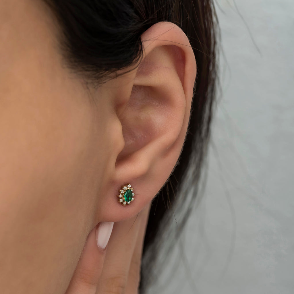 14K Gold Emerald & Diamond Pear Earrings – Astra