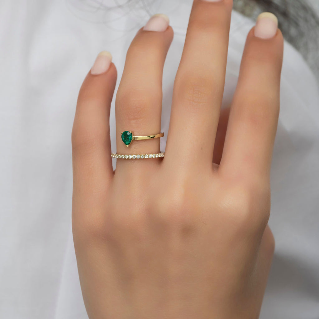 14K Gold Pear Emerald & Diamond Ring – Elviera