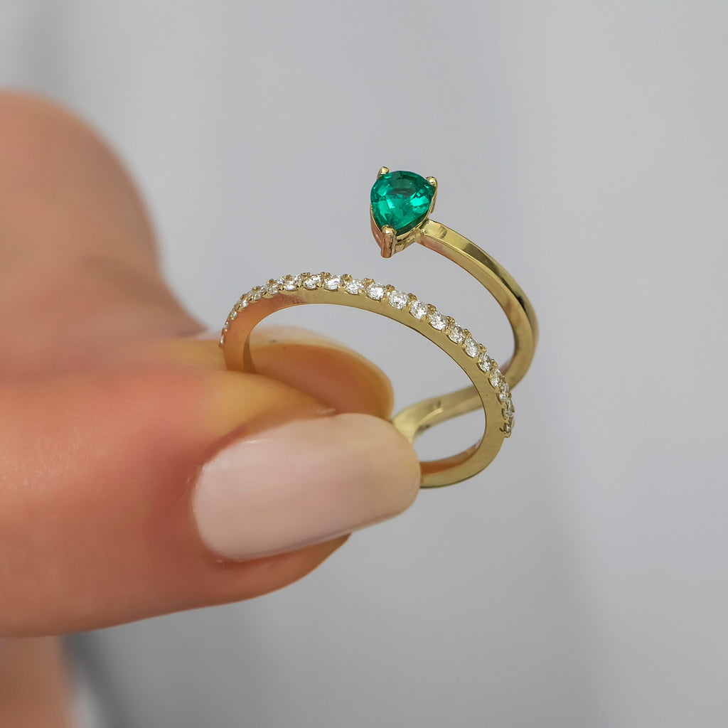 14K Gold Pear Emerald & Diamond Ring – Elviera