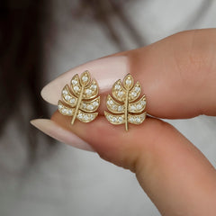 14K Gold Diamond Leaf Stud Earrings – Sylva