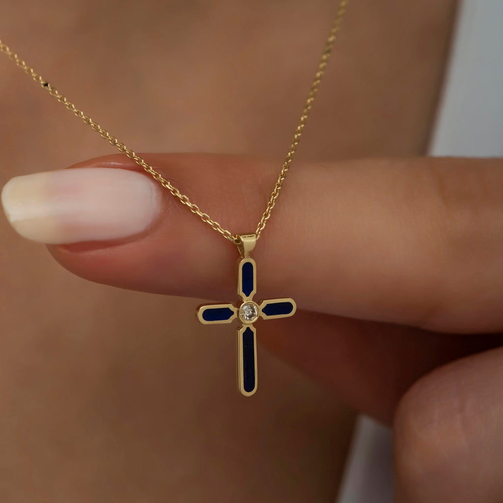 4K Gold Diamond Enamel Cross Necklace – Luminous
