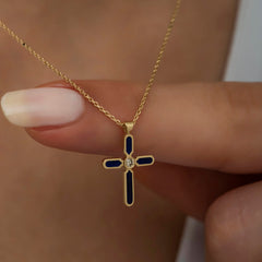 4K Gold Diamond Enamel Cross Necklace – Luminous