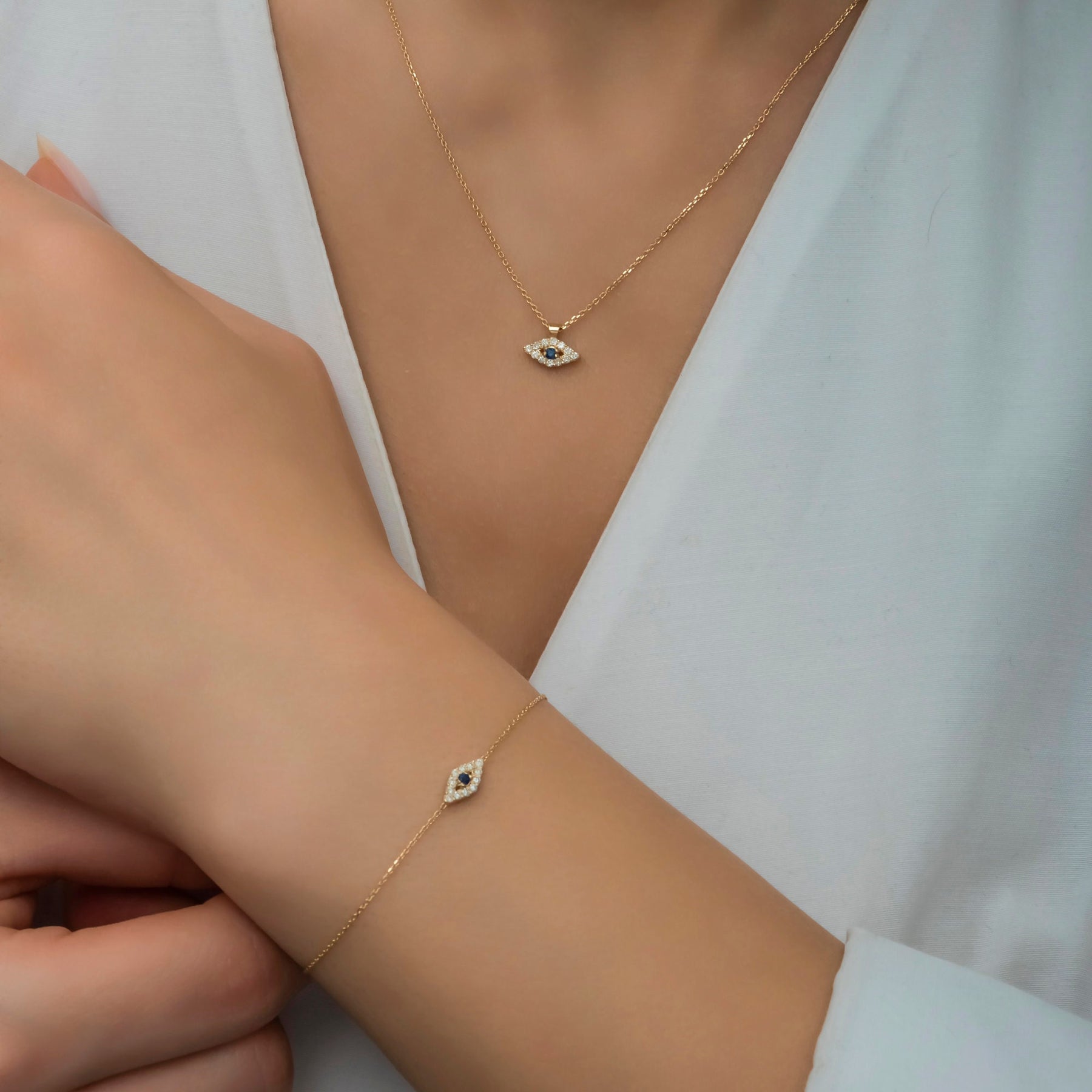 14K Gold Diamond Evil Eye Bracelet – Sentinel