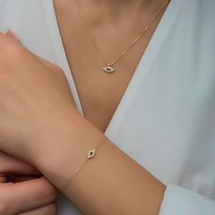 14K Gold Diamond Evil Eye Woman Bracelets/ Diamond Sapphire Evil Eye Bracelet Gift for Her/ Danty Diamond Woman Bracelets/ Gift for Her