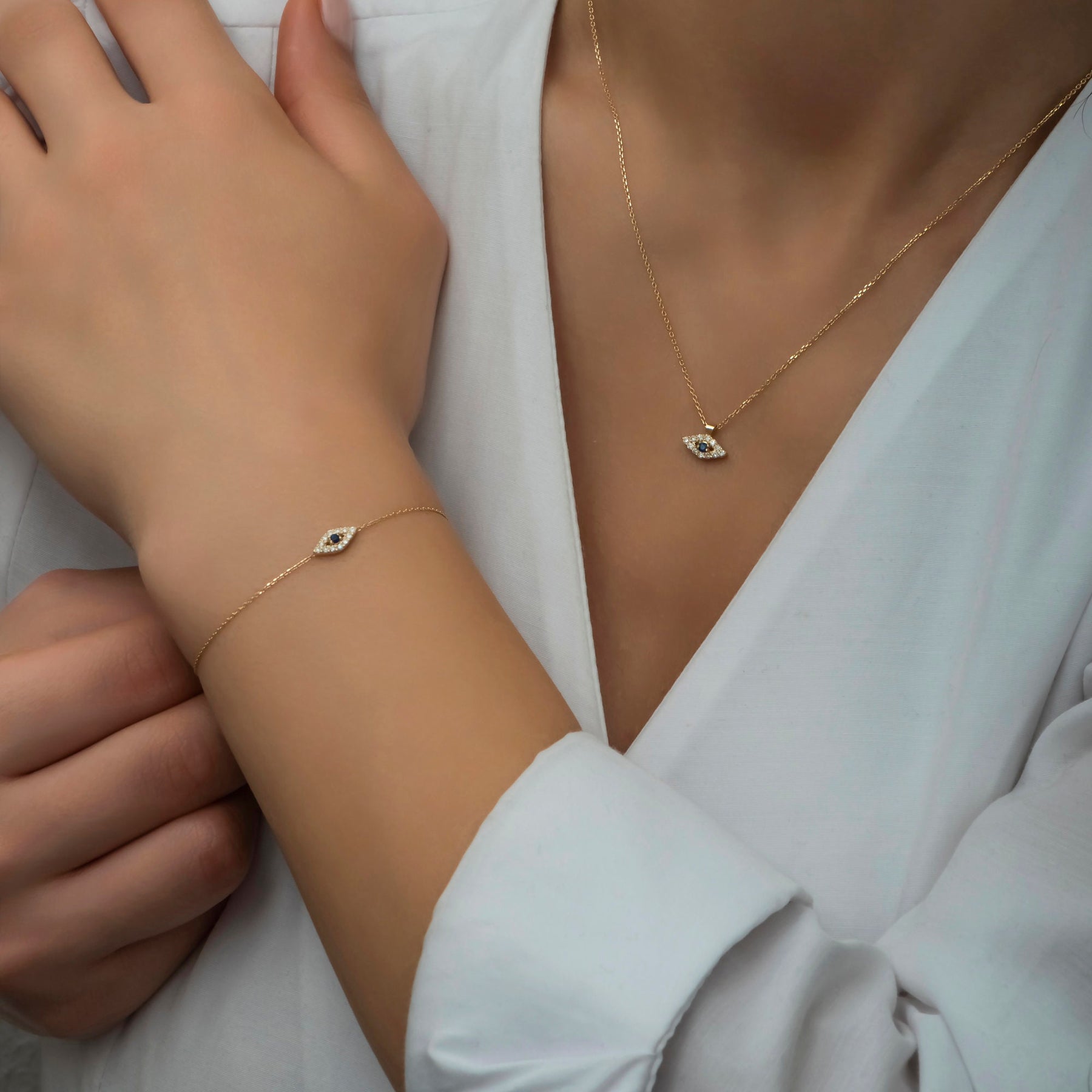 14K Gold Diamond Evil Eye Bracelet – Sentinel