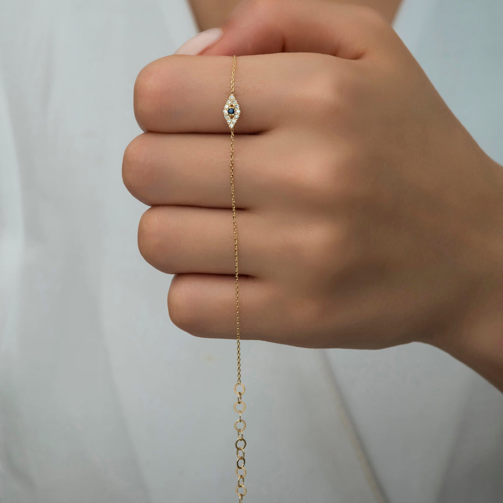 14K Gold Diamond Evil Eye Bracelet – Sentinel