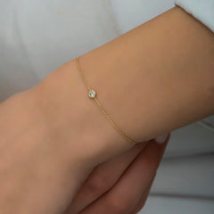 14K Gold Bezel Setting Diamond Bracelet for Women/ Gold Diamond Woman Bracelets/ 14K Solitaire Diamond Bracelets/ The Mom/ Gift for Her