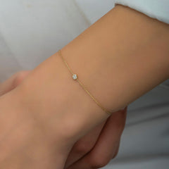 14K Gold Bezel Setting Diamond Bracelet for Women/ Gold Diamond Woman Bracelets/ 14K Solitaire Diamond Bracelets/ The Mom/ Gift for Her