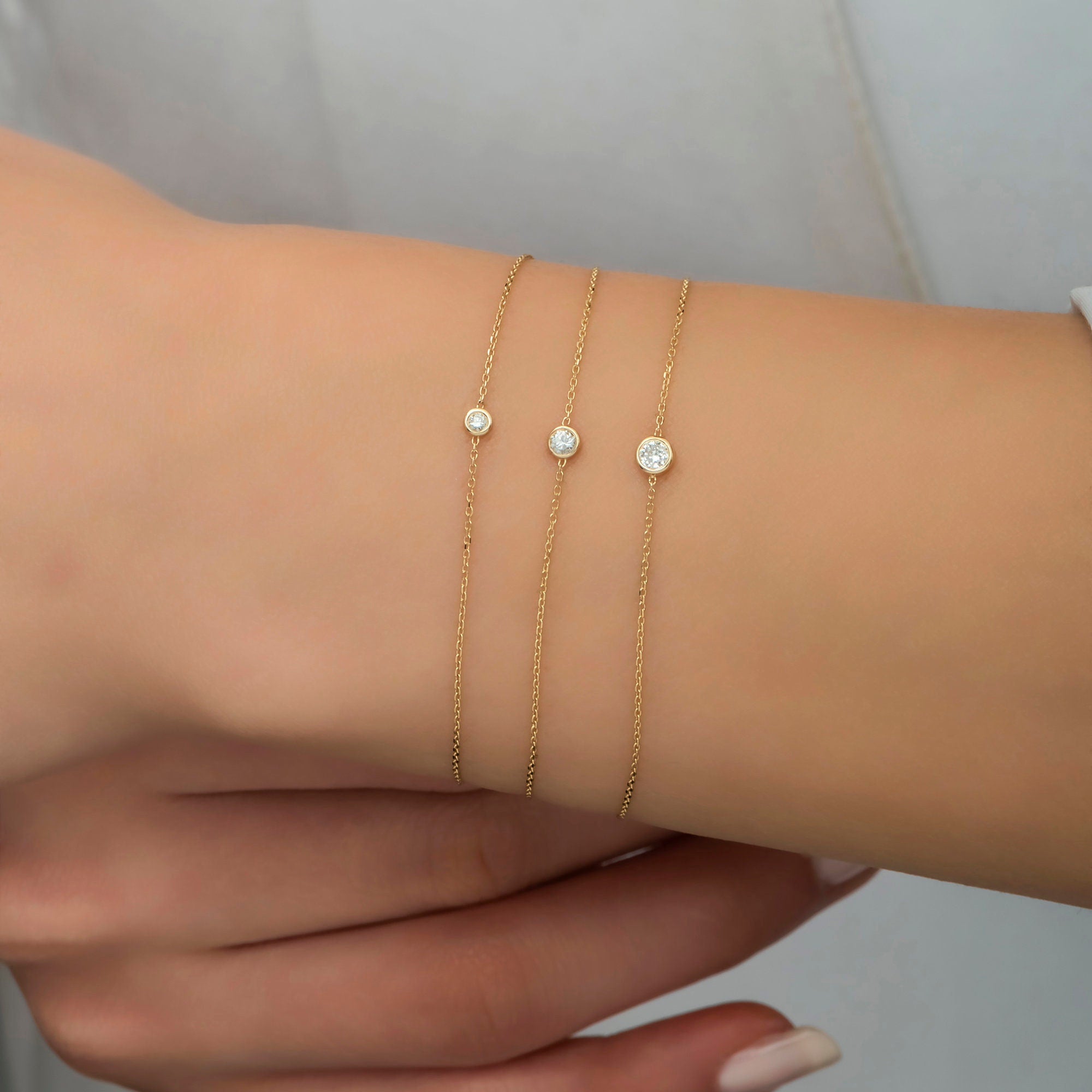 14K Gold Bezel-Set Diamond Bracelet – Serelis