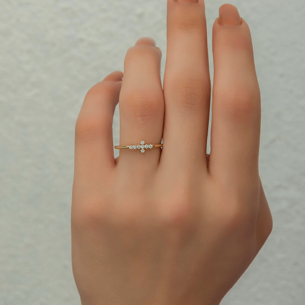 14K Gold Diamond Cross Ring – Valenne