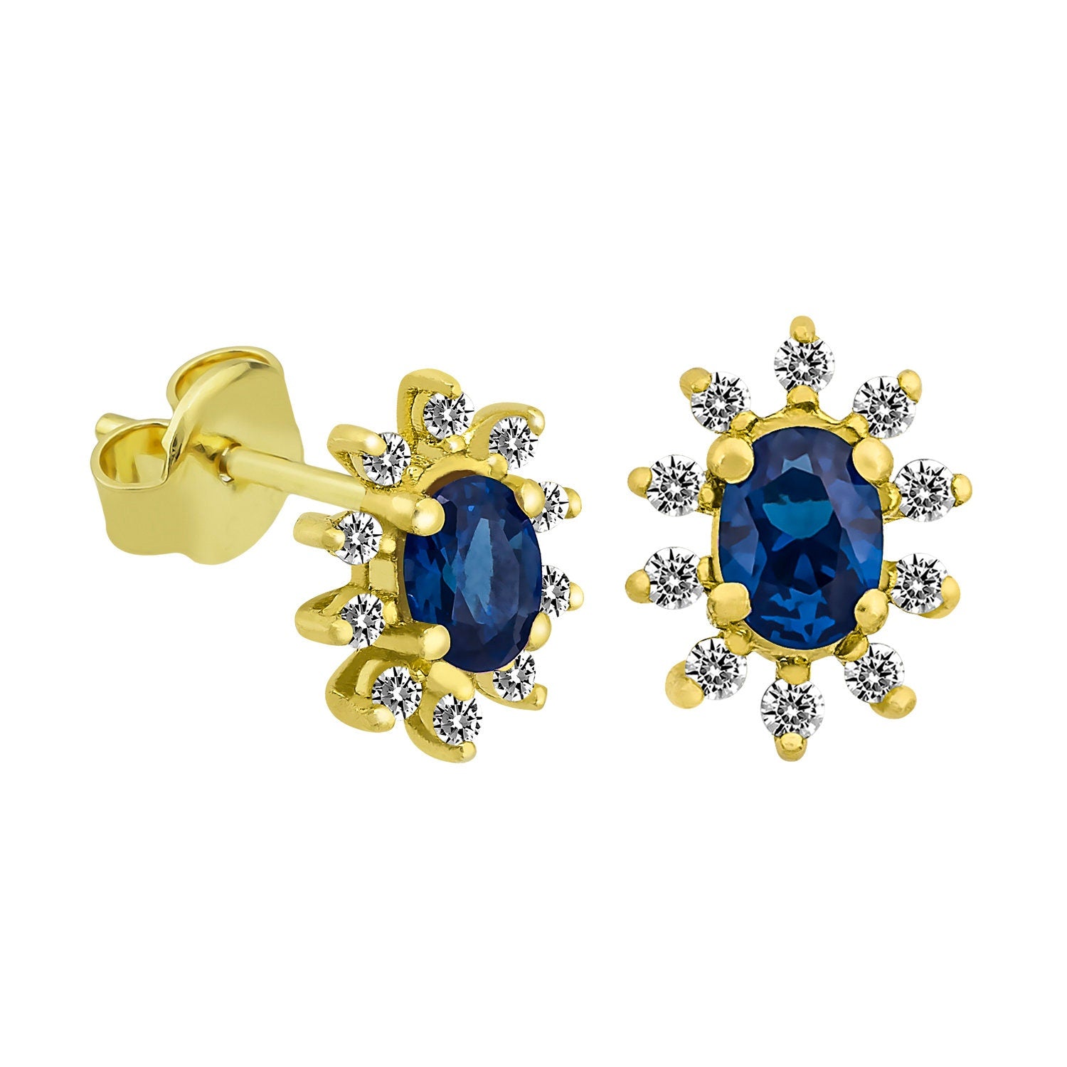 14K Gold Blue Sapphire & Diamond Oval Earrings – Astra