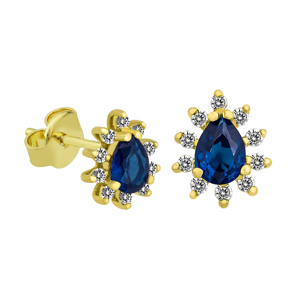 14K Gold Blue Sapphire & Diamond Pear Earrings – Astra