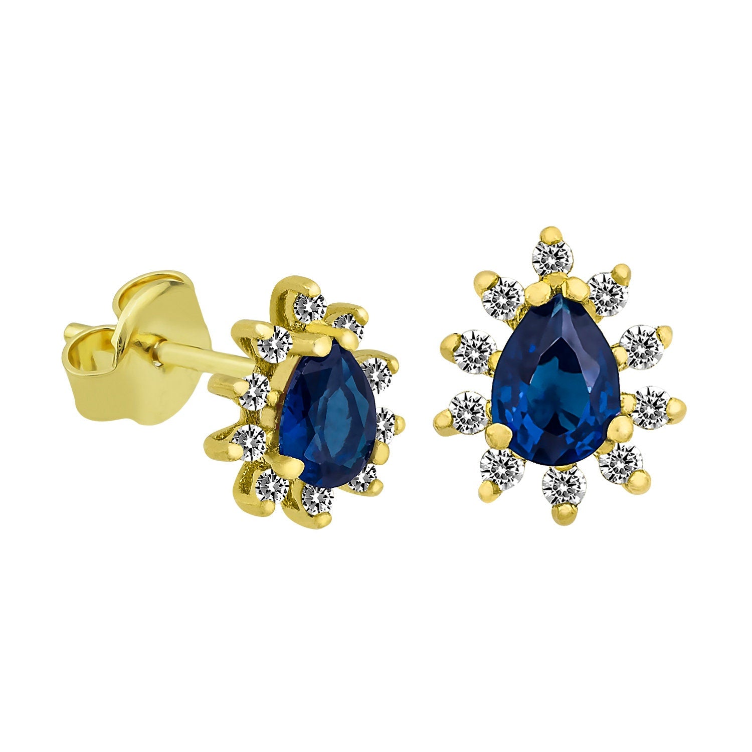 14K Gold Blue Sapphire & Diamond Pear Earrings – Astra