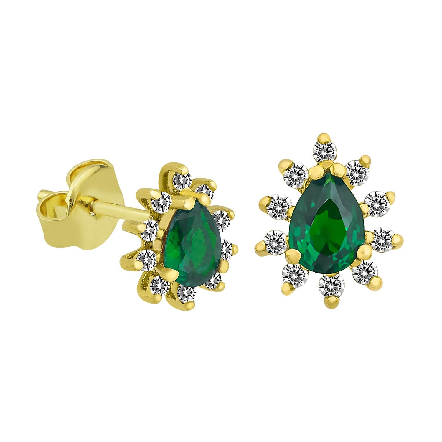 14K Gold Emerald & Diamond Pear Earrings – Astra