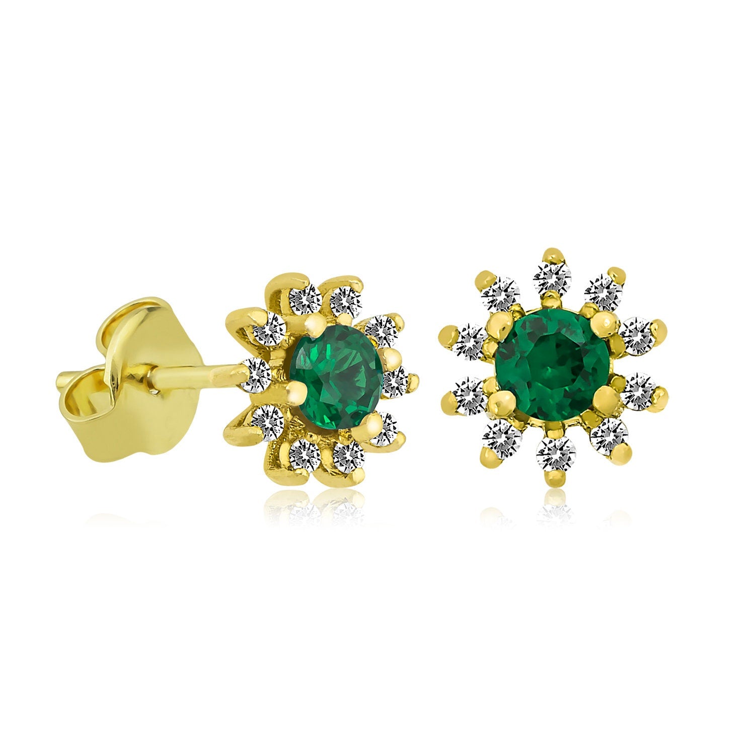 14K Gold Emerald & Diamond Round Earrings – Astra