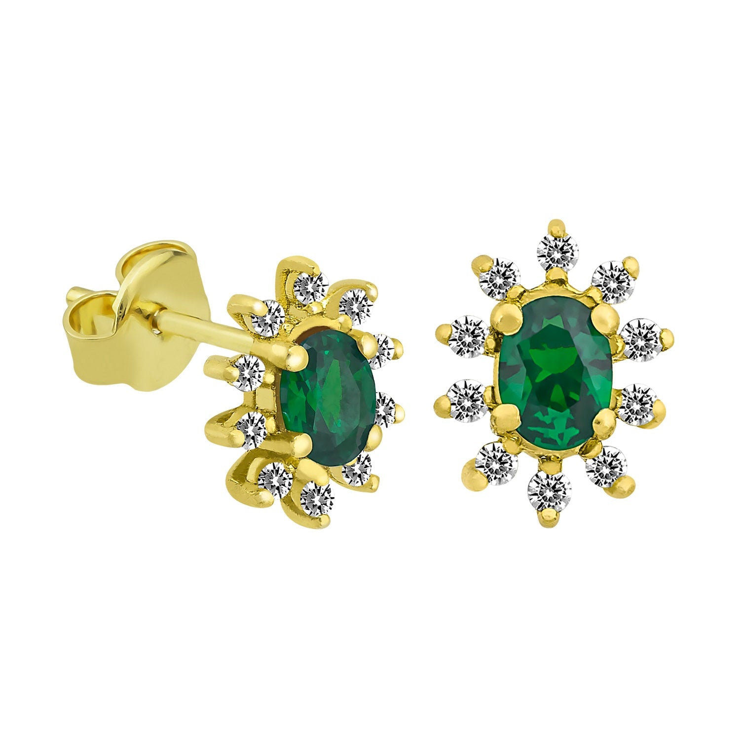14K Gold Emerald & Diamond Oval Earrings – Astra