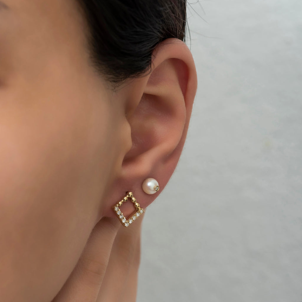 14K Gold Diamond Square Stud Earrings — Quadra